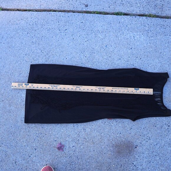 Sam Edelman Black Fringe Flapper Dress M Open Back Cocktail Party Gatsby - Picture 6 of 14